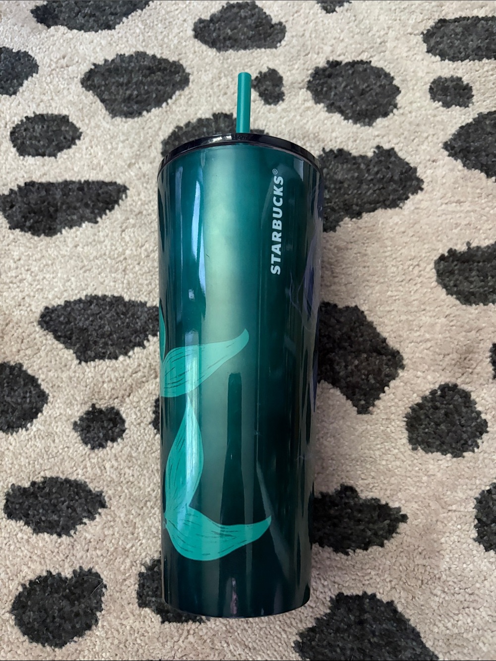 Starbucks Dark Emerald Green Tumbler with Teal Straw